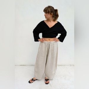 Miranda Bennett Studio Wrap Top, Black, Organic Bubble Gauze